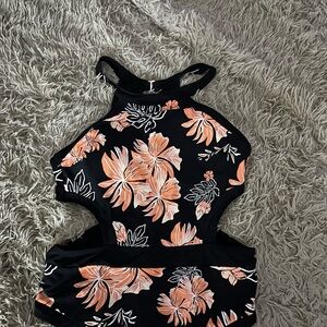 Floral Black and Orange Kids One Piece